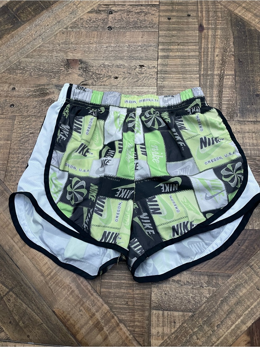 Nike Dri-FIT Icon Clash Oregon Running Shorts Lime Green Graphic Vintage